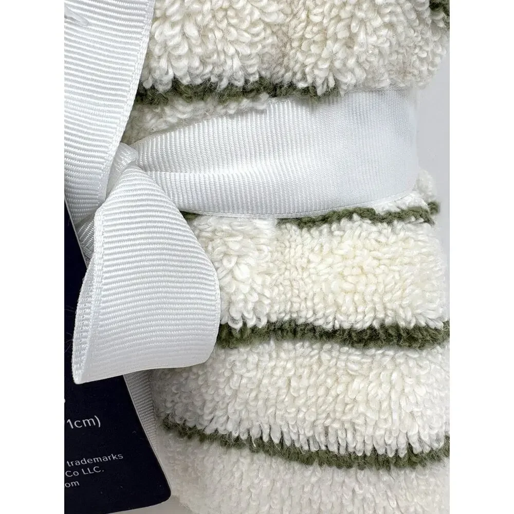 Brooks Brothers Green Cream Striped Cotton Hand Towels Set 2 Measures 16x28